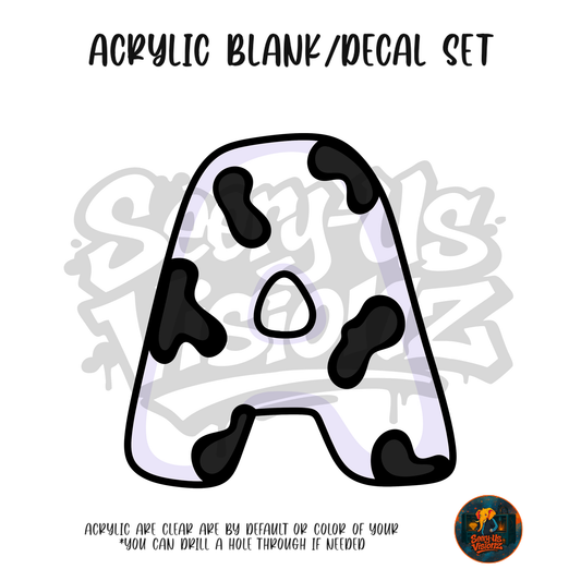 Letter A Cow Print acrylic blank and UV DTF decal kit