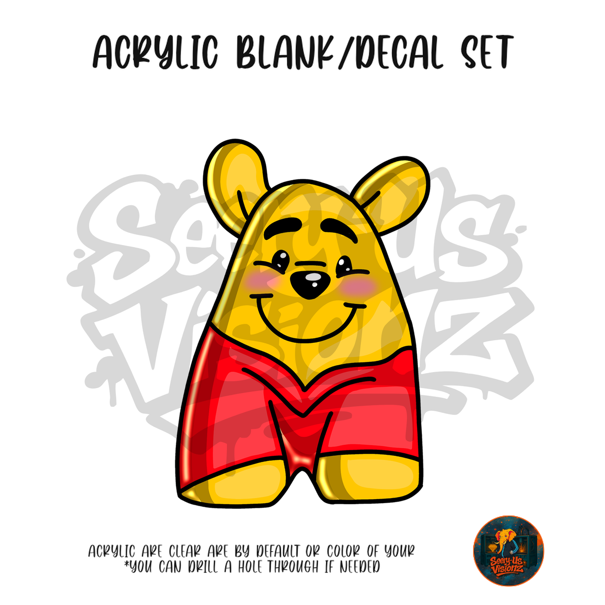 Letter A Honey Bear acrylic blank and UV DTF decal kit