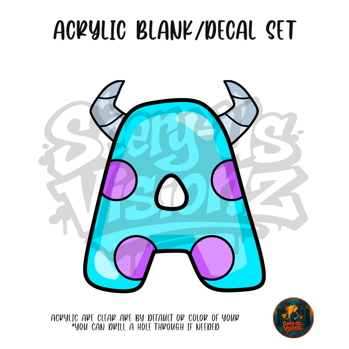Letter A Spotted Horned Monster acrylic blank and UV DTF decal kit