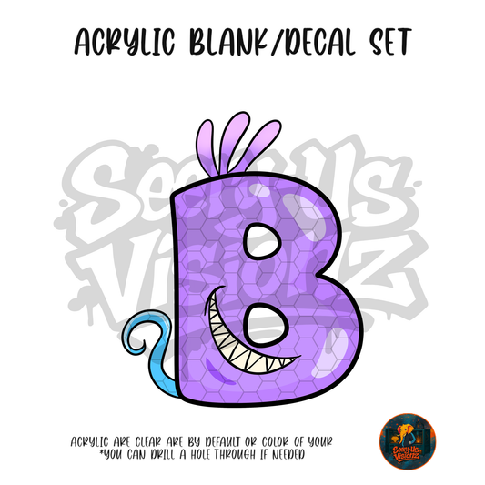 Letter B Purple Grin acrylic blank and UV DTF decal kit