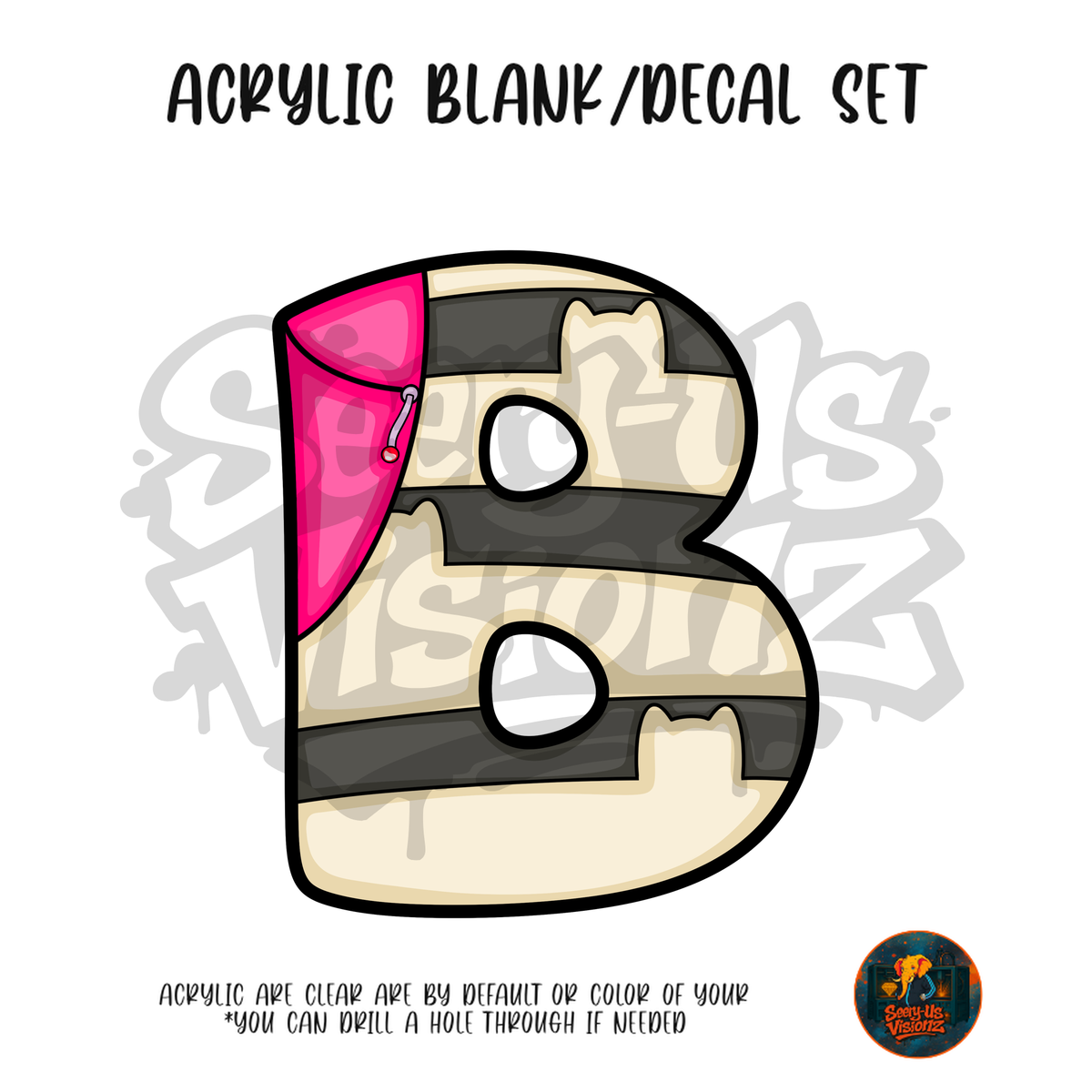 Letter B Striped acrylic blank and UV DTF decal kit