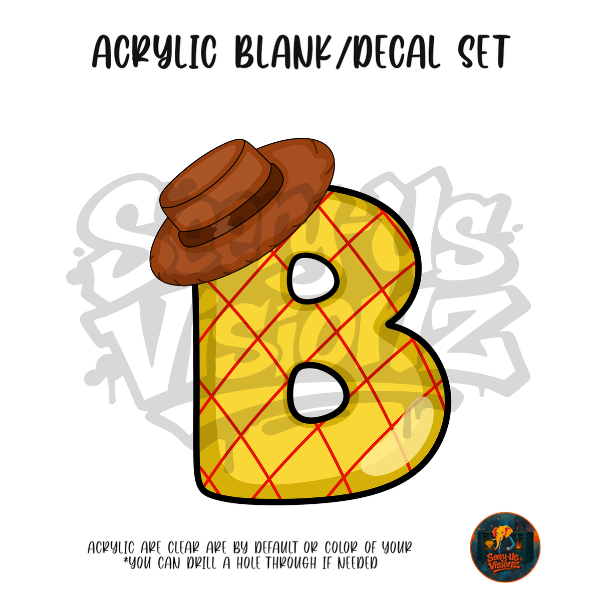 Letter B Cowboy Hat acrylic blank and UV DTF decal kit