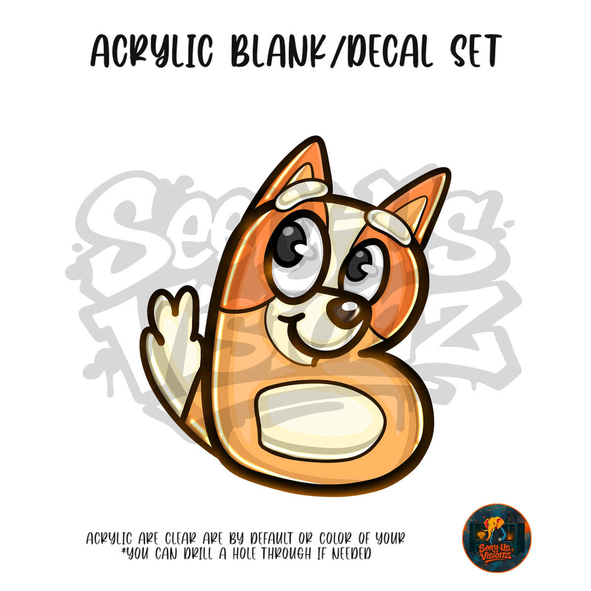 Letter B Heeler Pup acrylic blank and UV DTF decal kit