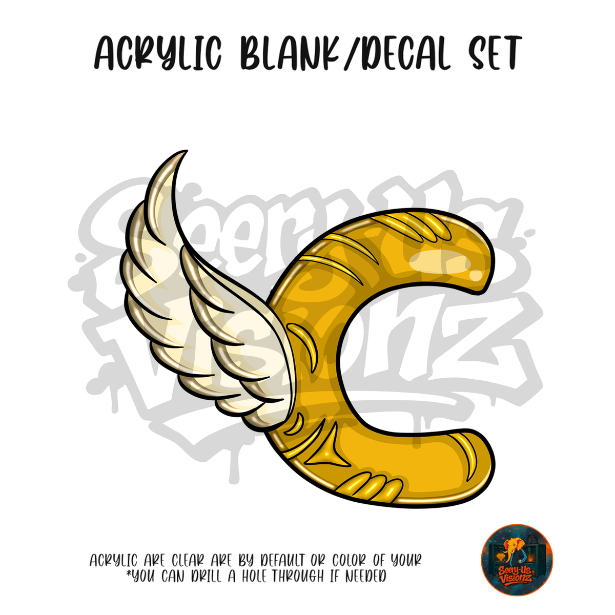 Letter C Winged acrylic blank and UV DTF decal kit