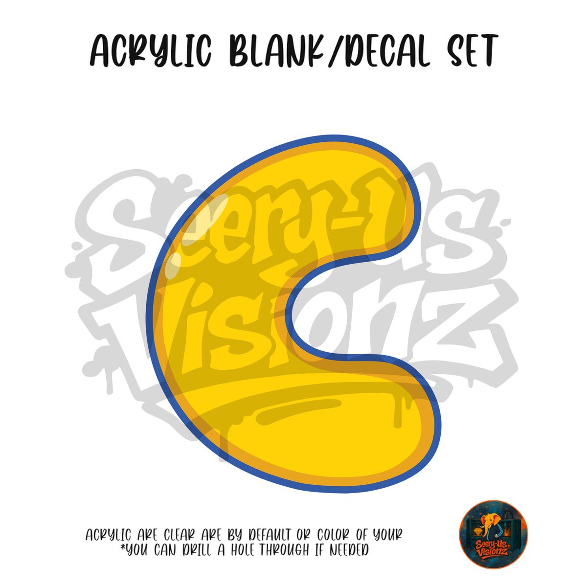 Letter C Yellow Classic acrylic blank and UV DTF decal kit