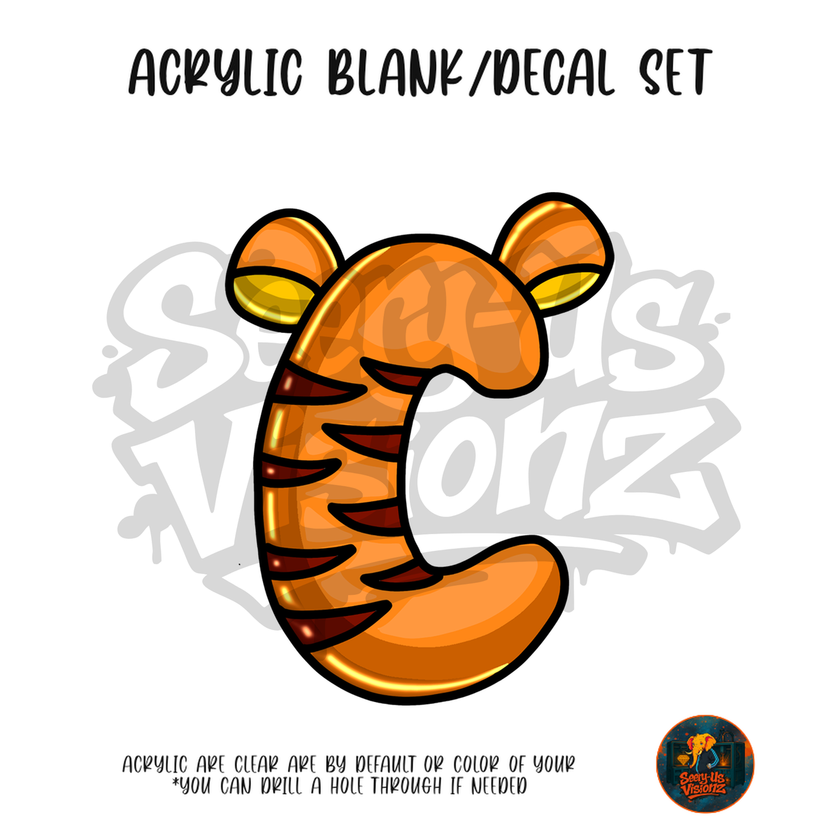 Letter C Striped Tiger acrylic blank and UV DTF decal kit