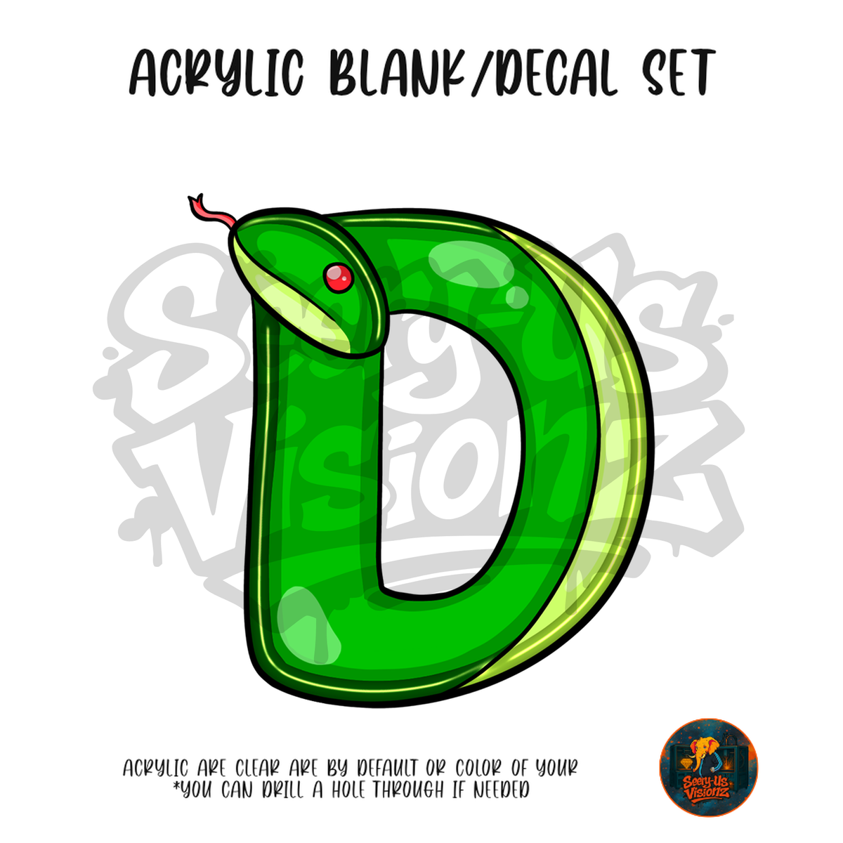 Letter D Green Snake acrylic blank and UV DTF decal kit