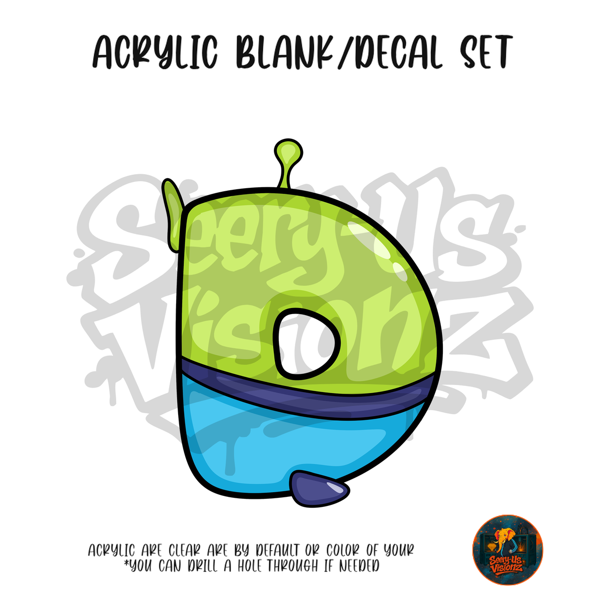 Letter D Green Alien acrylic blank and UV DTF decal kit
