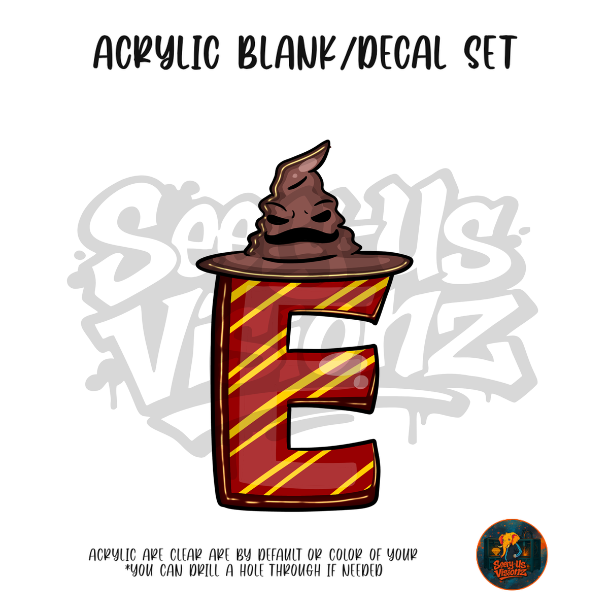 Letter E Wiz Hat acrylic blank and UV DTF decal kit
