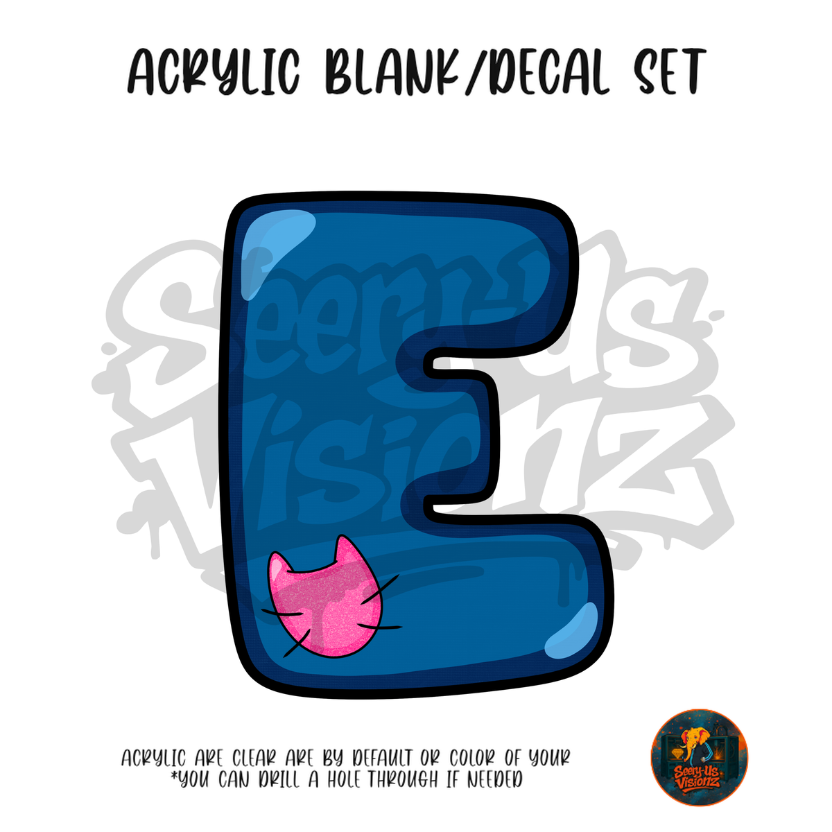 Letter E Blue Cat Patch acrylic blank and UV DTF decal kit