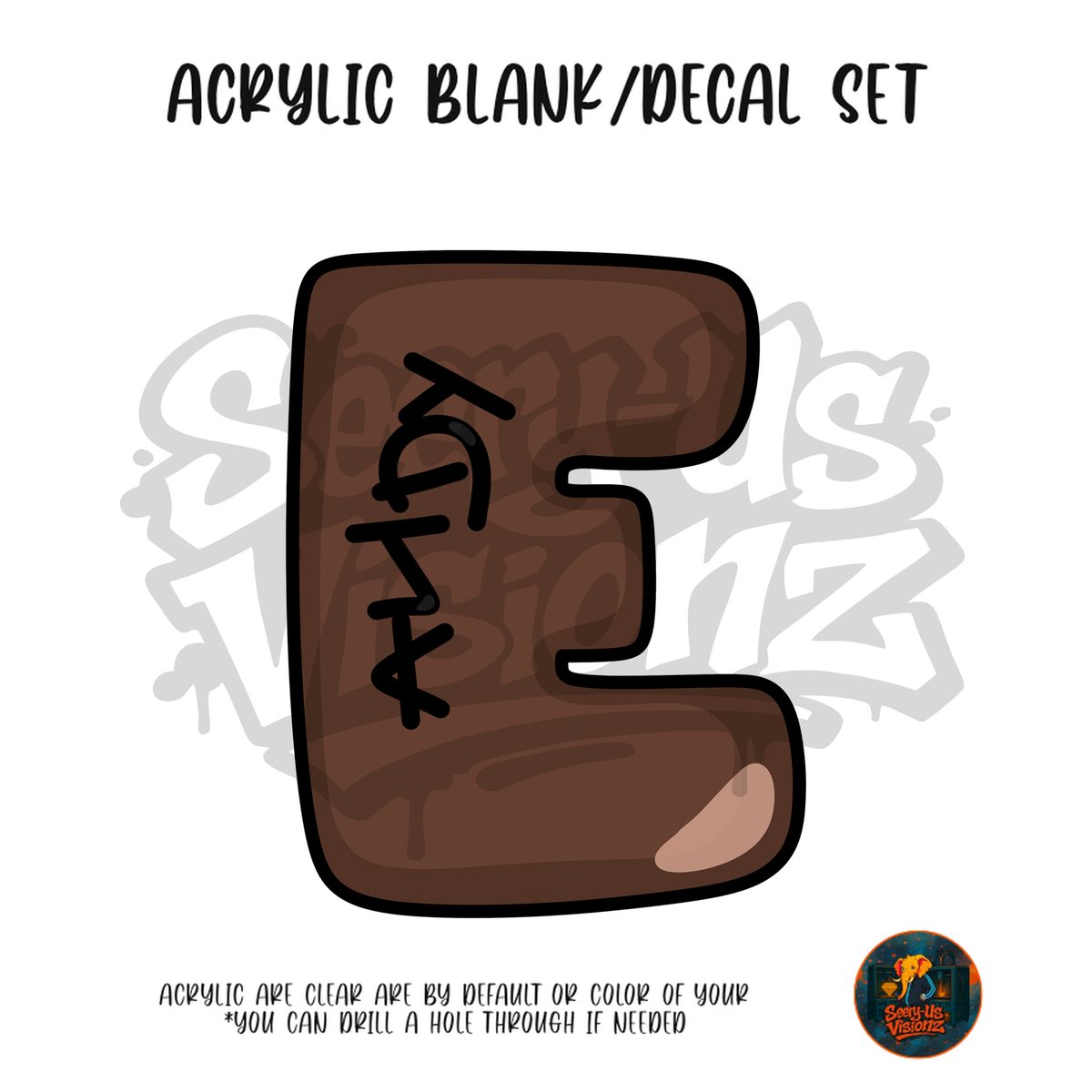 Letter E Signed Boot acrylic blank and UV DTF decal kit