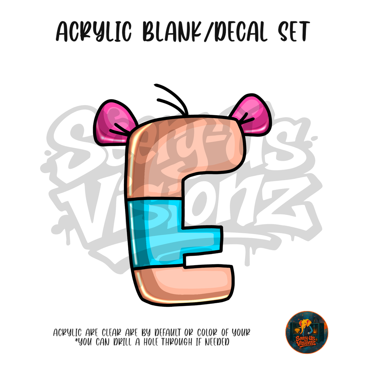 Letter E Ears acrylic blank and UV DTF decal kit