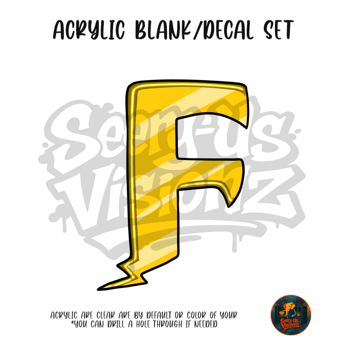 Letter F Lightning Bolt acrylic blank and UV DTF decal kit