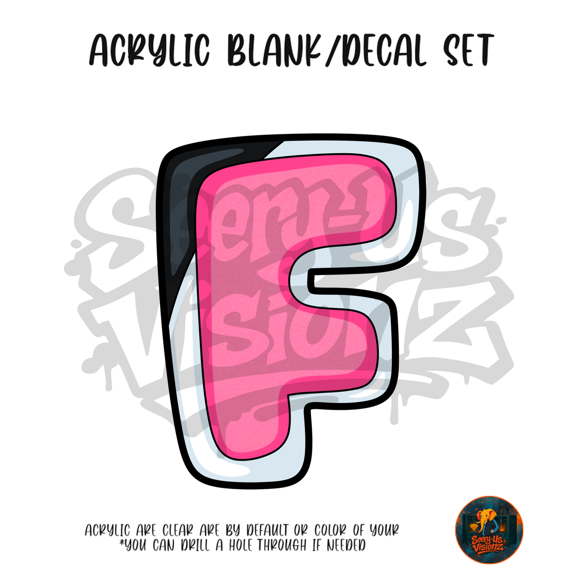 Letter F Pink and White acrylic blank and UV DTF decal kit