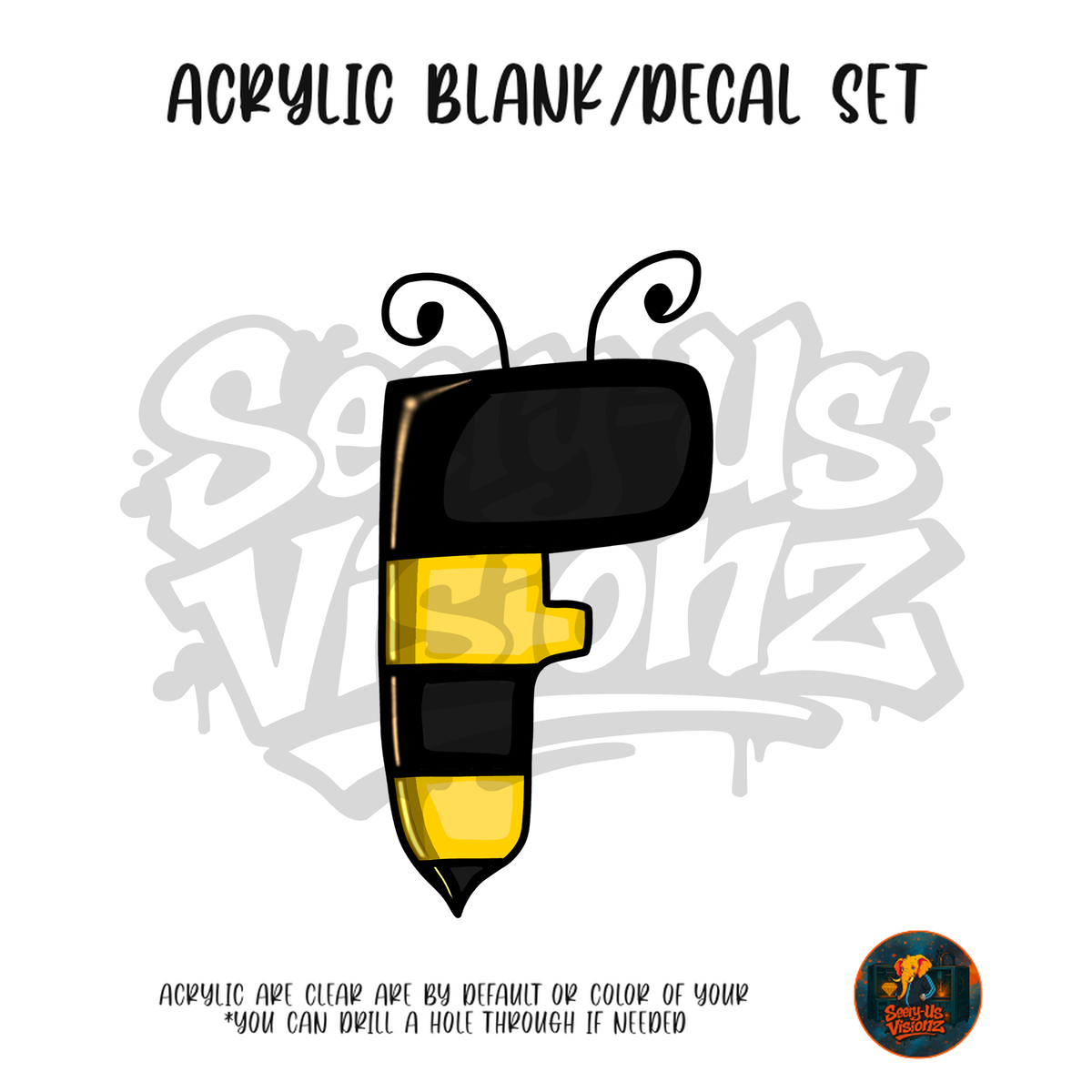 Letter F Bumble Bee acrylic blank and UV DTF decal kit
