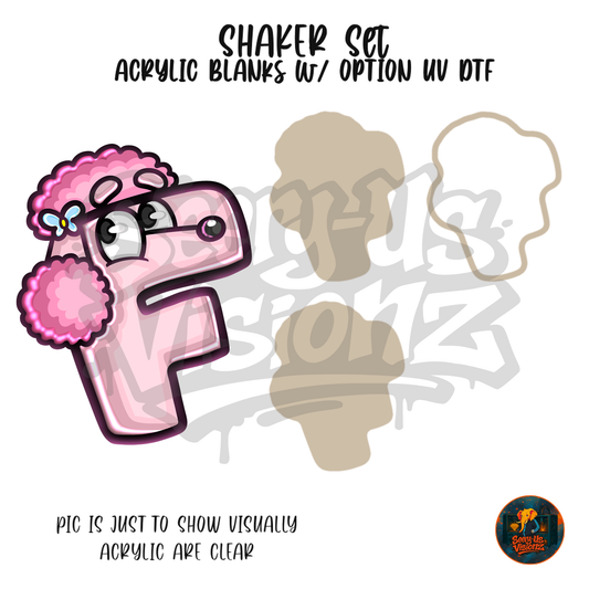 Letter F Pink Poodle shaker set acrylic blanks