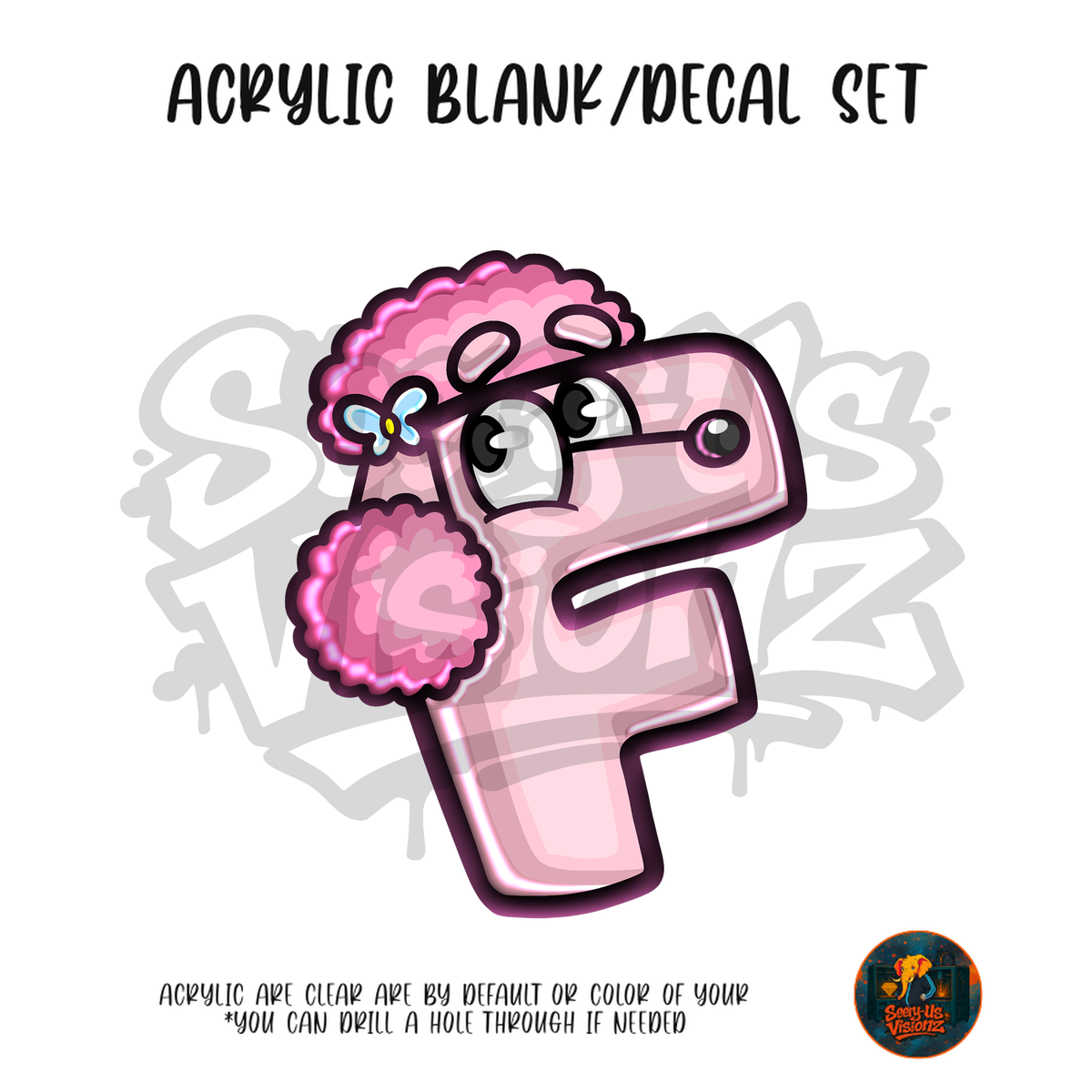 Letter F Pink Poodle acrylic blank and UV DTF decal kit