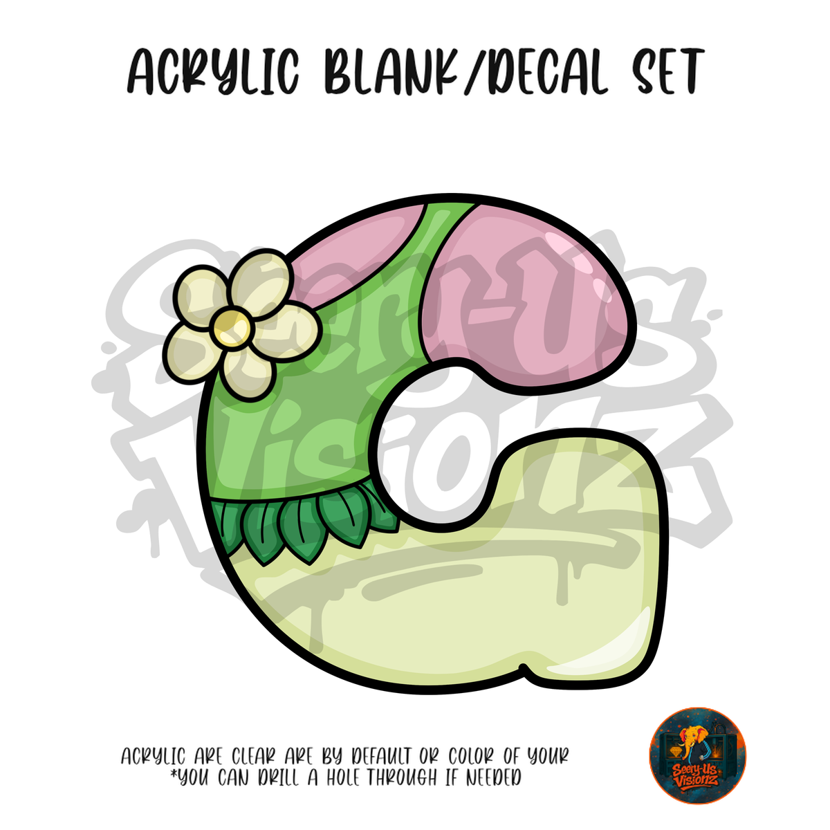 Letter G Flower Dress acrylic blank and UV DTF decal kit