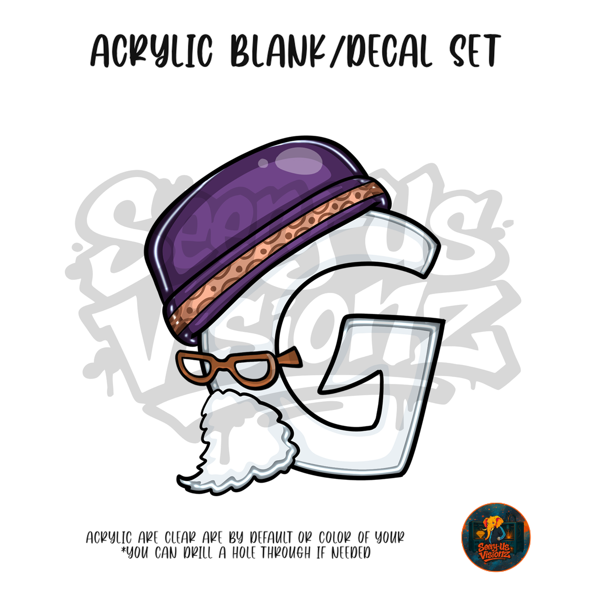 Letter G Bearded Grandpa acrylic blank and UV DTF decal kit