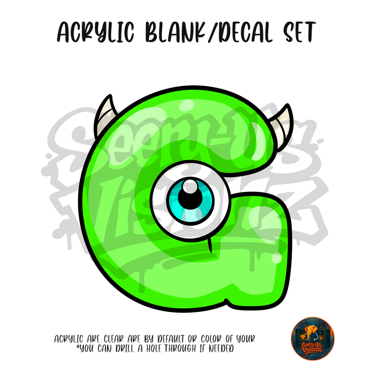 Letter G One Eye Monster acrylic blank and UV DTF decal kit