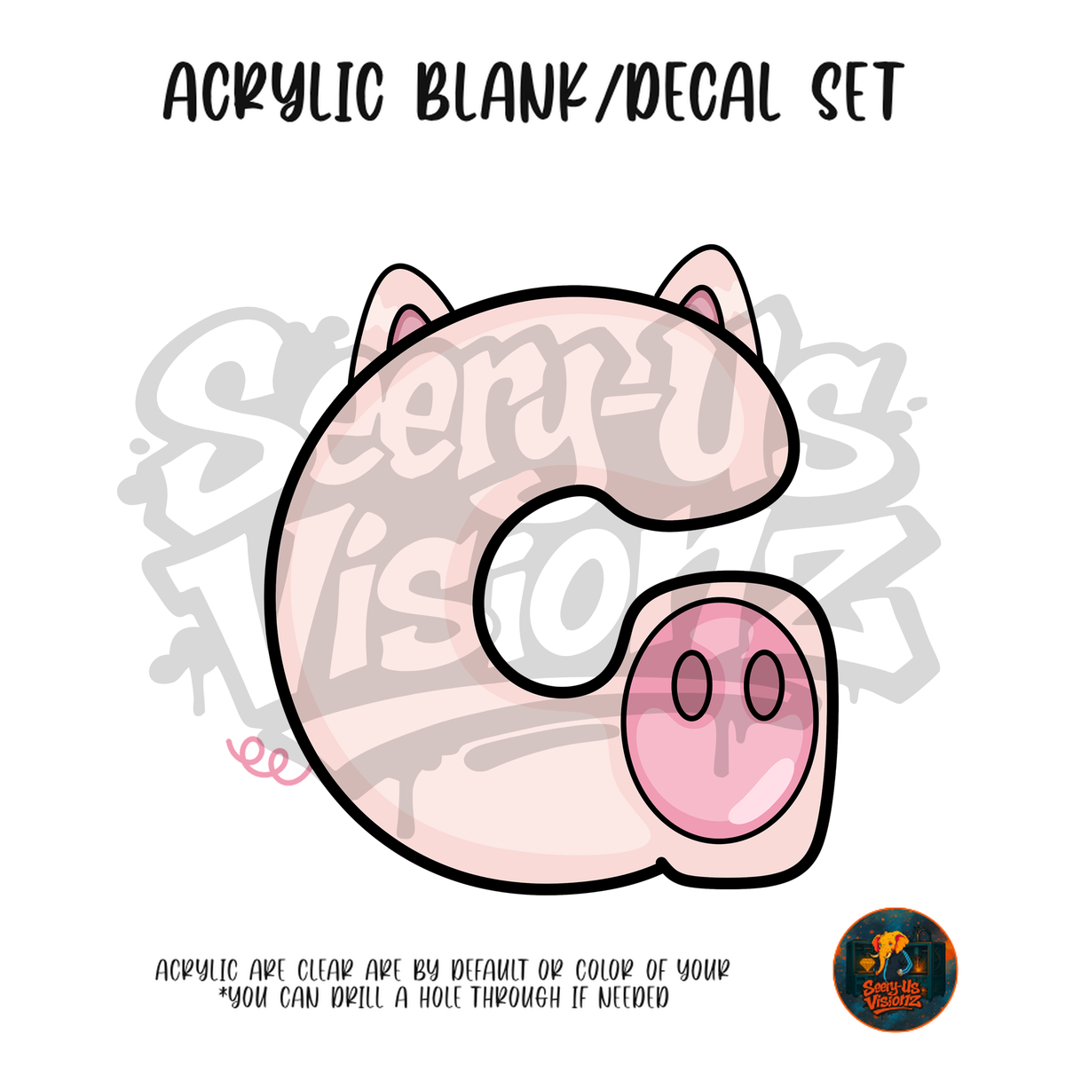 Letter G Pink Pig acrylic blank and UV DTF decal kit