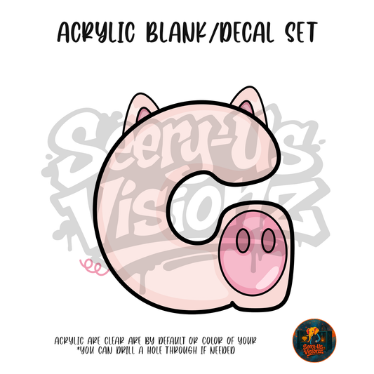 Letter G Pink Pig acrylic blank and UV DTF decal kit