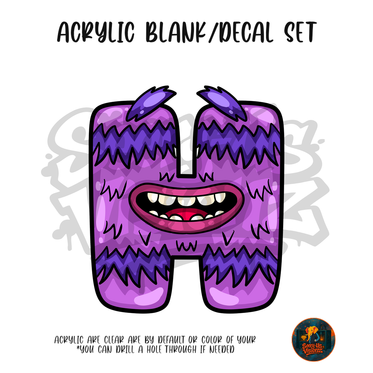 Letter H Purple Furry acrylic blank and UV DTF decal kit