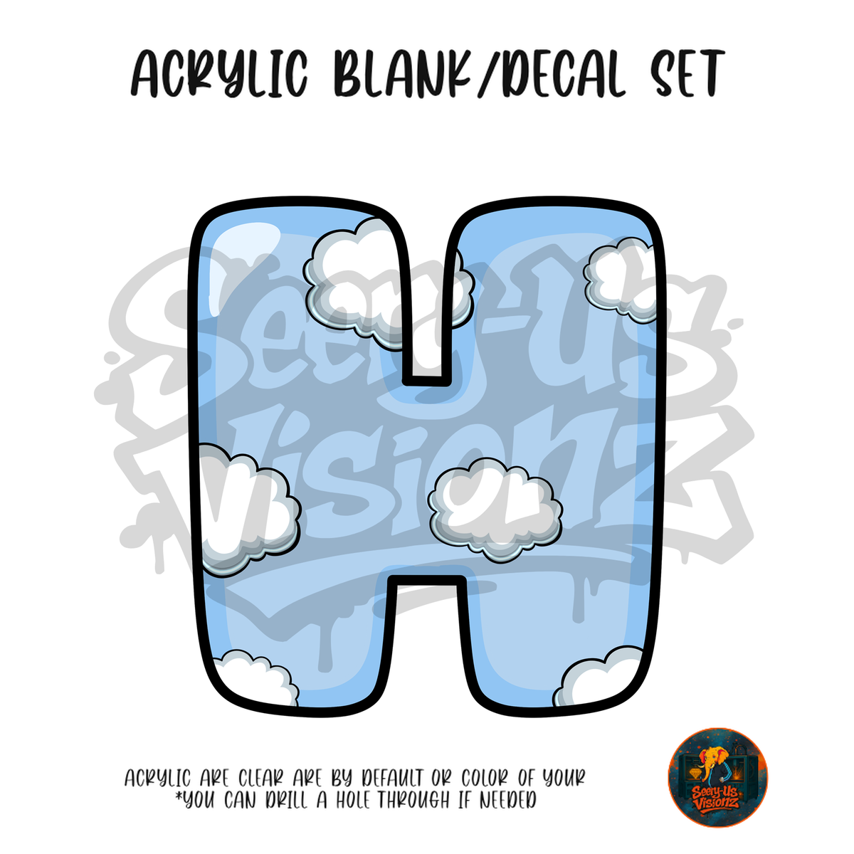 Letter H Sky Clouds acrylic blank and UV DTF decal kit
