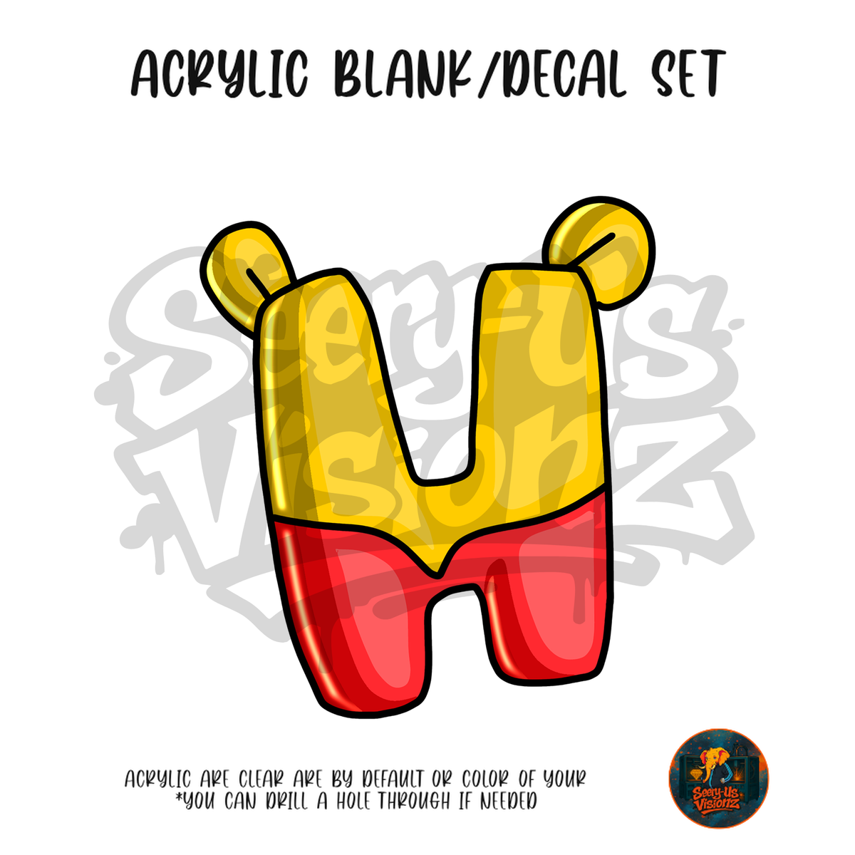 Letter H Honey Bear acrylic blank and UV DTF decal kit
