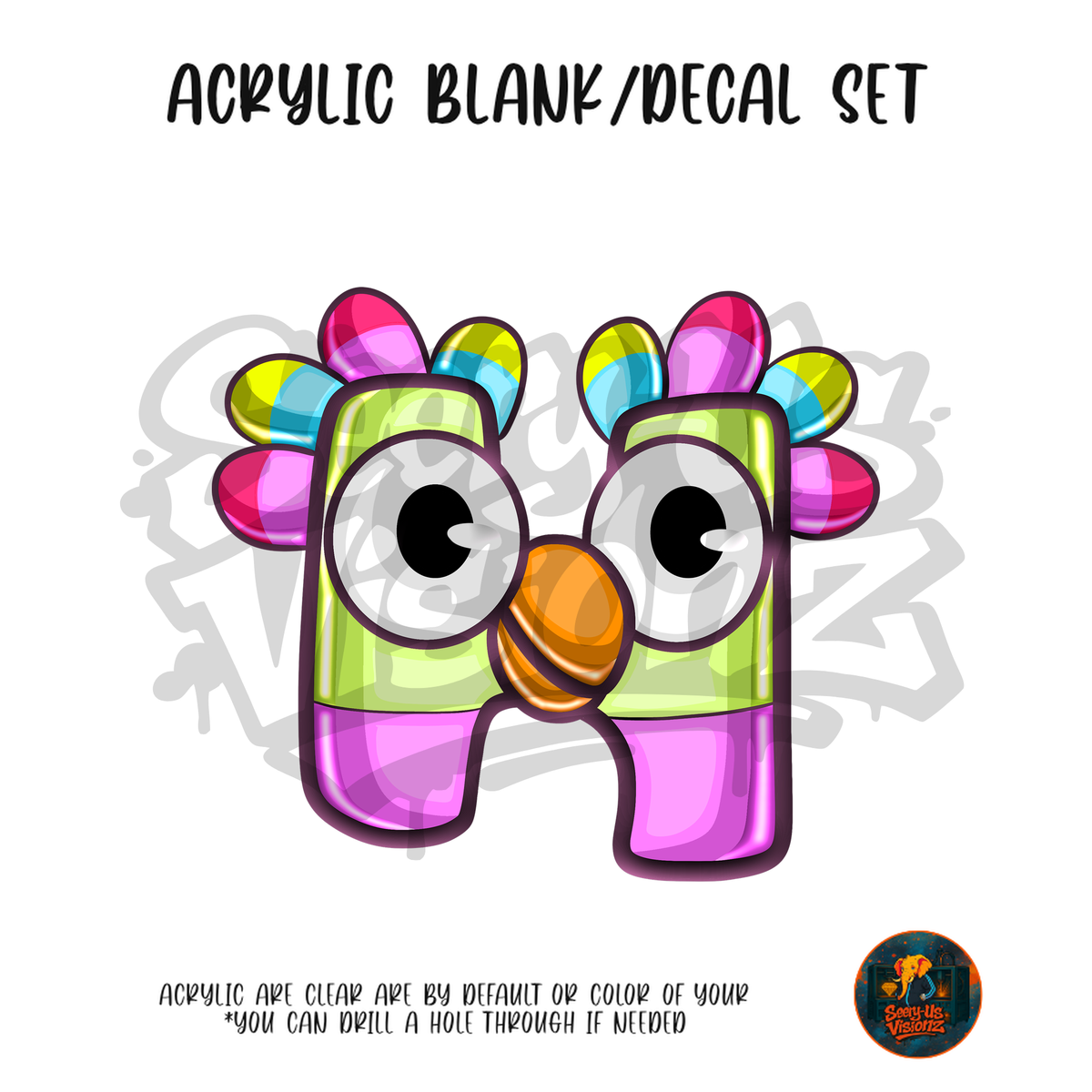 Letter H Rainbow Bird acrylic blank and UV DTF decal kit