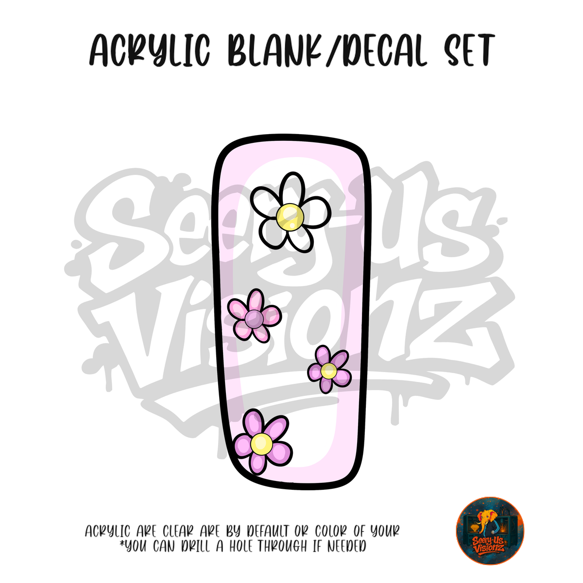 Letter I Daisy Flowers acrylic blank and UV DTF decal kit