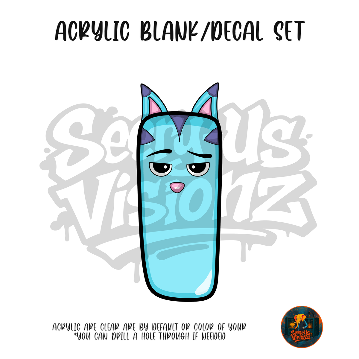 Letter I Blue Cat acrylic blank and UV DTF decal kit