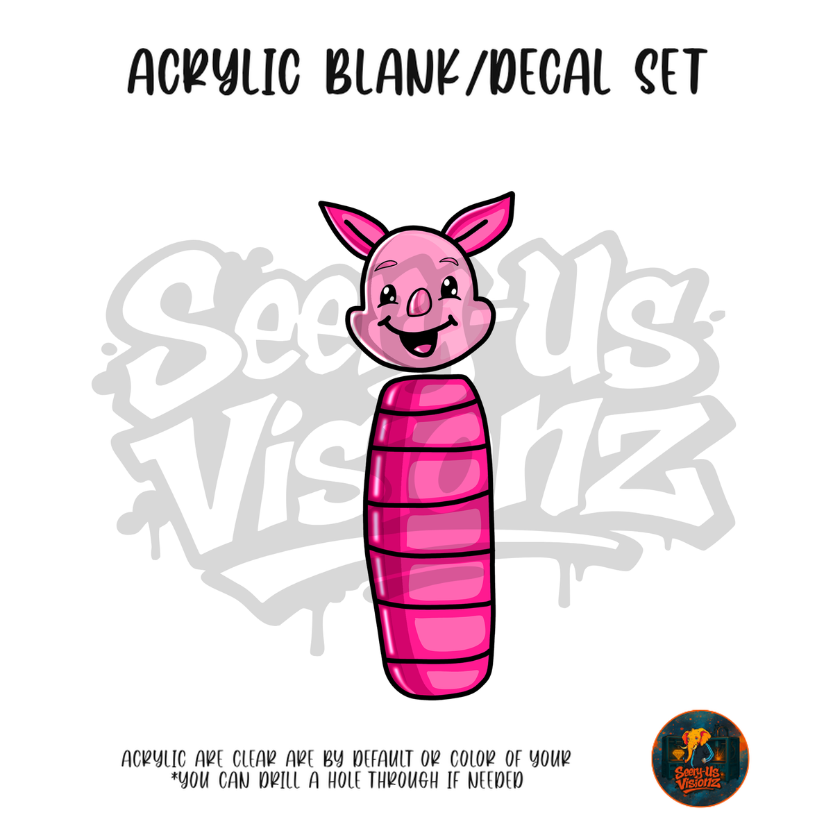 Letter I Pink Pig acrylic blank and UV DTF decal kit