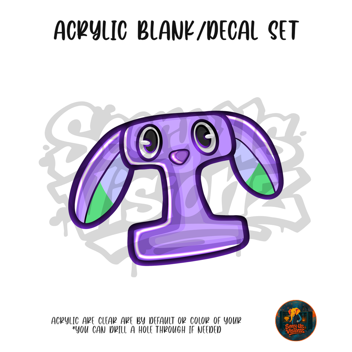 Letter I Purple Bunny acrylic blank and UV DTF decal kit