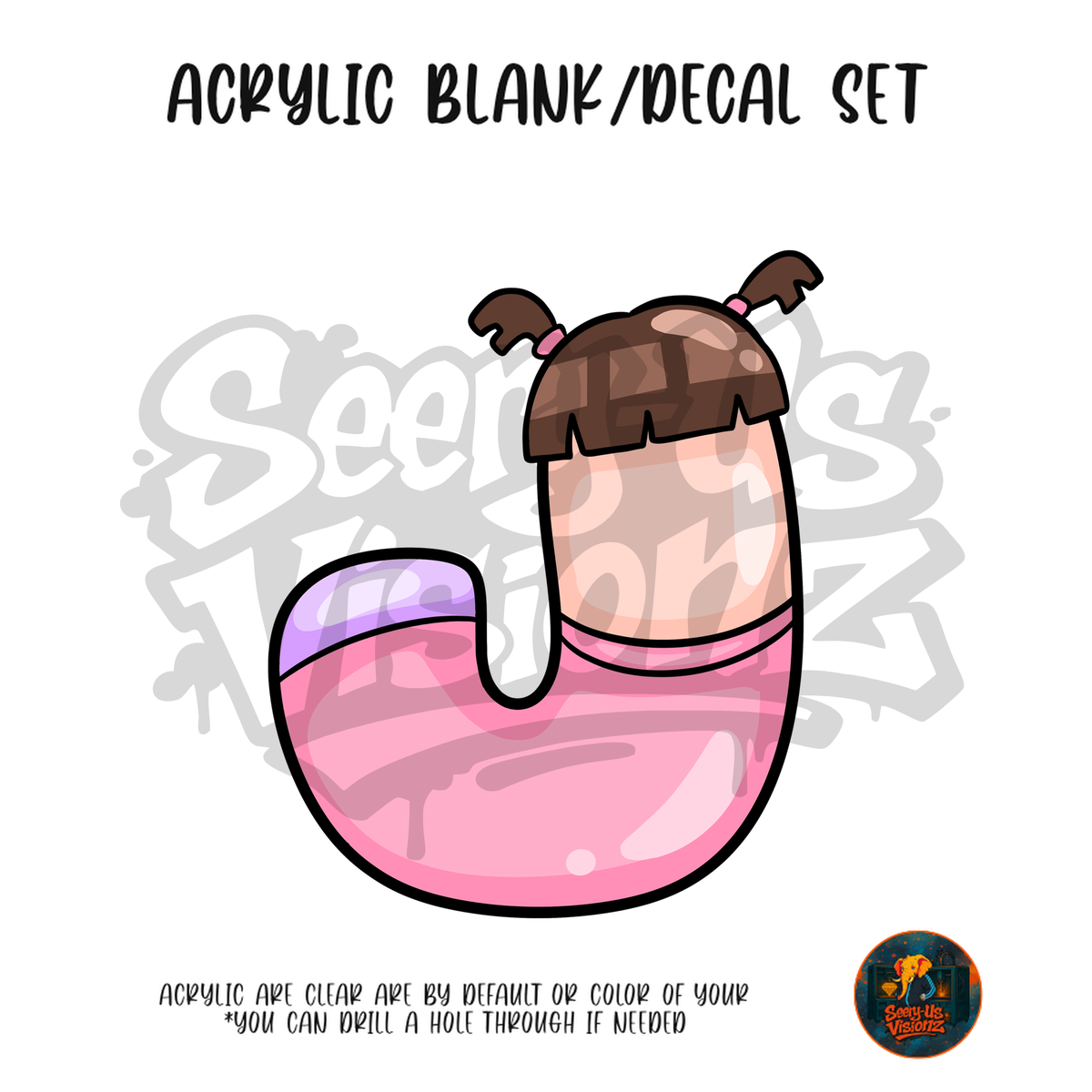 Letter J Pigtail Girl acrylic blank and UV DTF decal kit