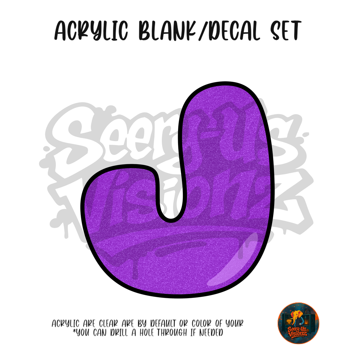 Letter J Purple Glitter acrylic blank and UV DTF decal kit