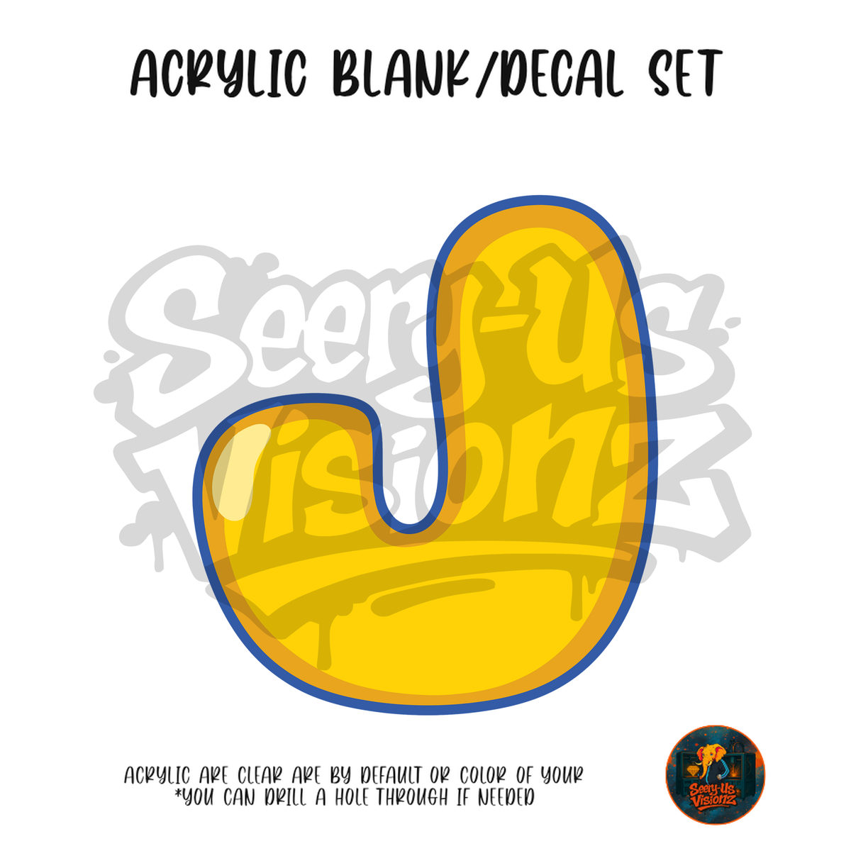 Letter J Yellow Classic acrylic blank and UV DTF decal kit