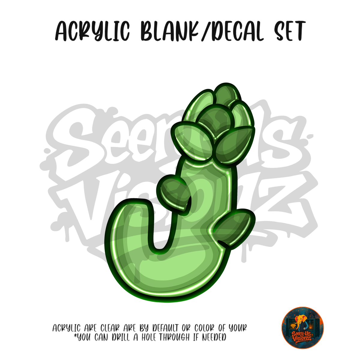 Letter J Green Artichoke acrylic blank and UV DTF decal kit
