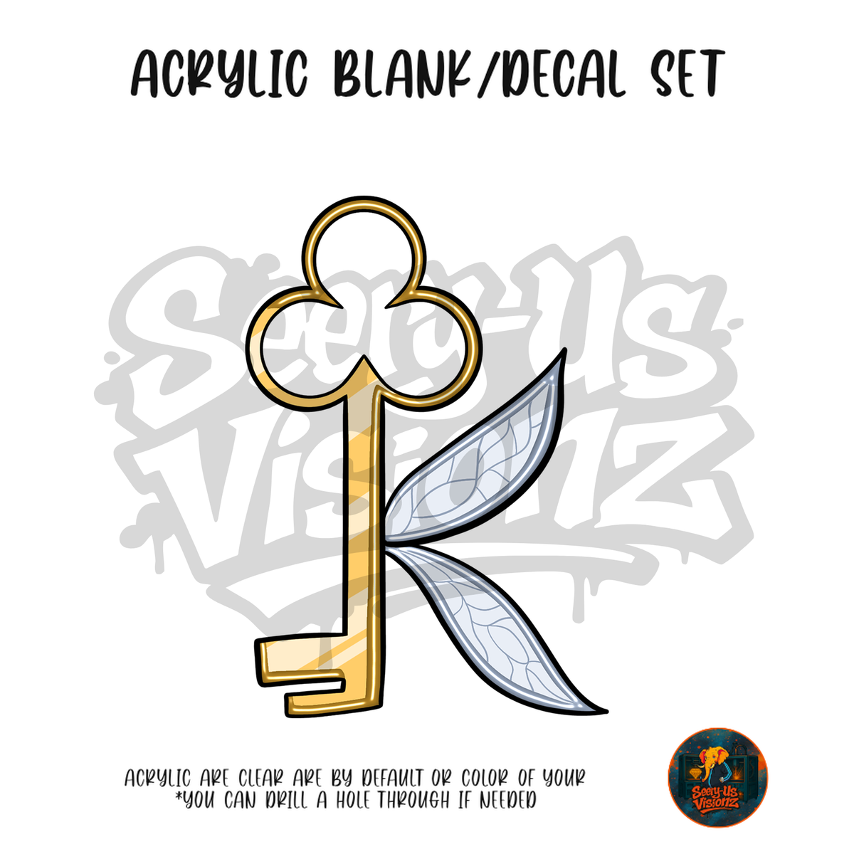 Letter K Fairy Key acrylic blank and UV DTF decal kit