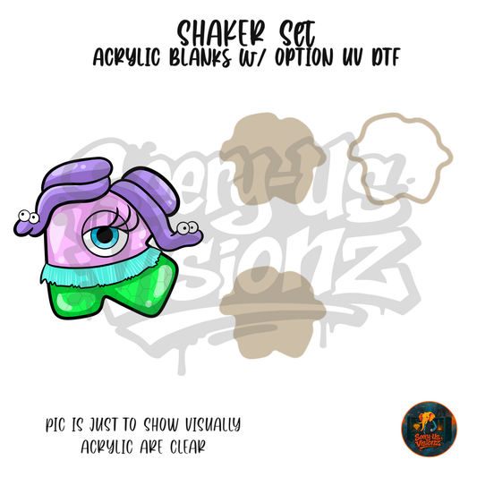 Letter K Purple Hair Monster shaker set acrylic blanks