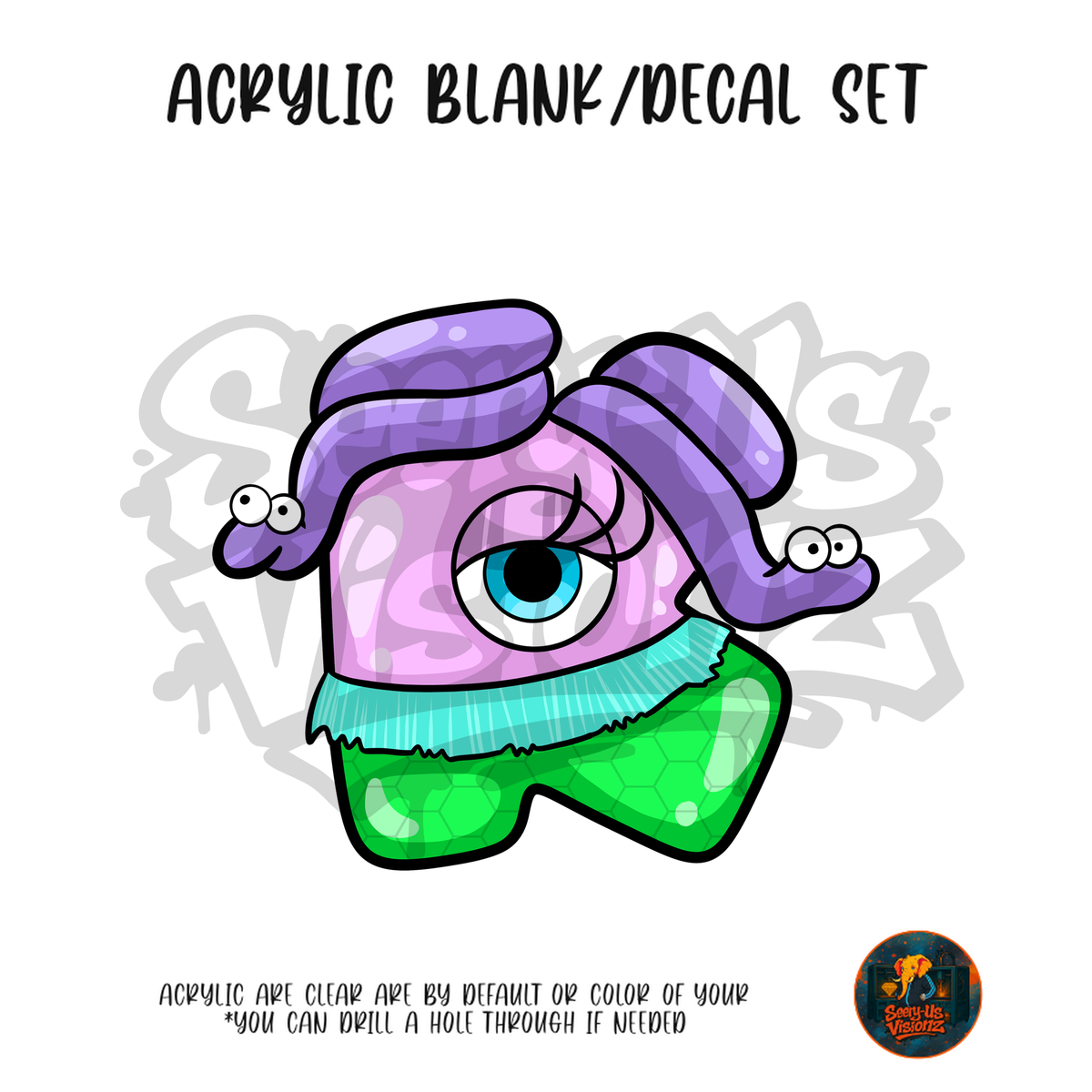 Letter K Purple Hair Monster acrylic blank and UV DTF decal kit