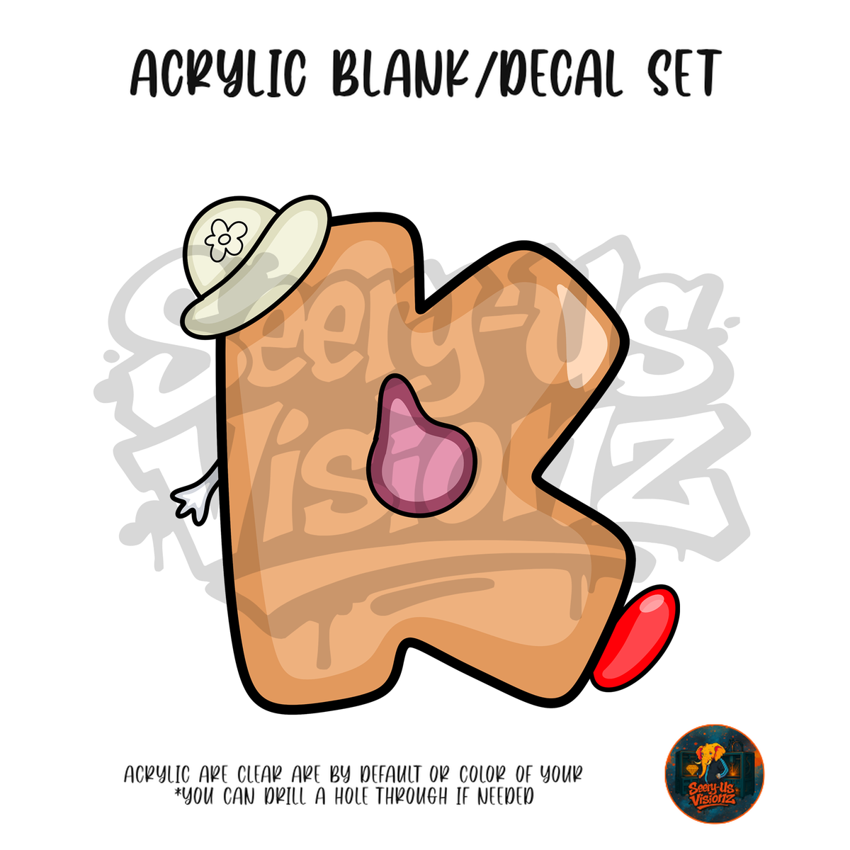 Letter K Potato Toy acrylic blank and UV DTF decal kit