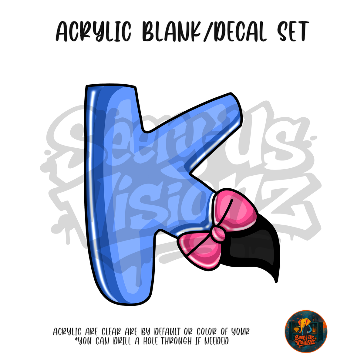 Letter K Gloomy Donkey acrylic blank and UV DTF decal kit