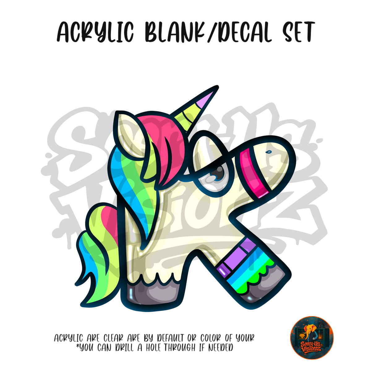 Letter K Unicorn acrylic blank and UV DTF decal kit