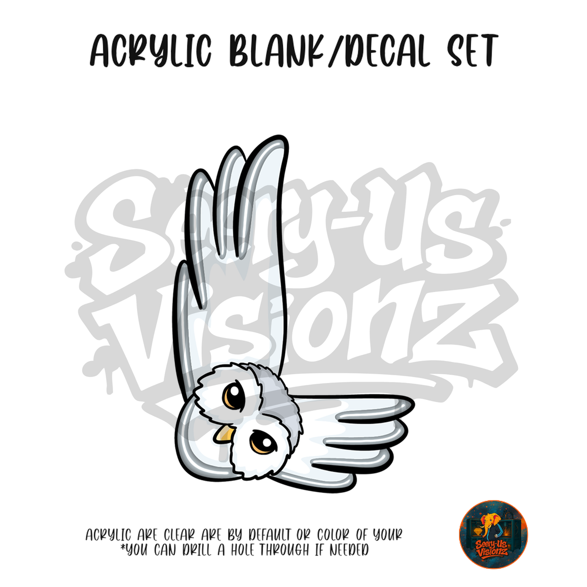 Letter L Snowy Owl acrylic blank and UV DTF decal kit