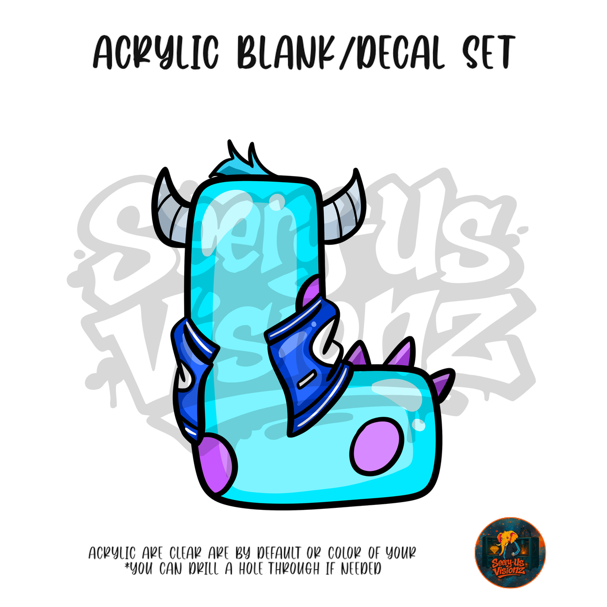 Letter L Spotted Horned Monster acrylic blank and UV DTF decal kit