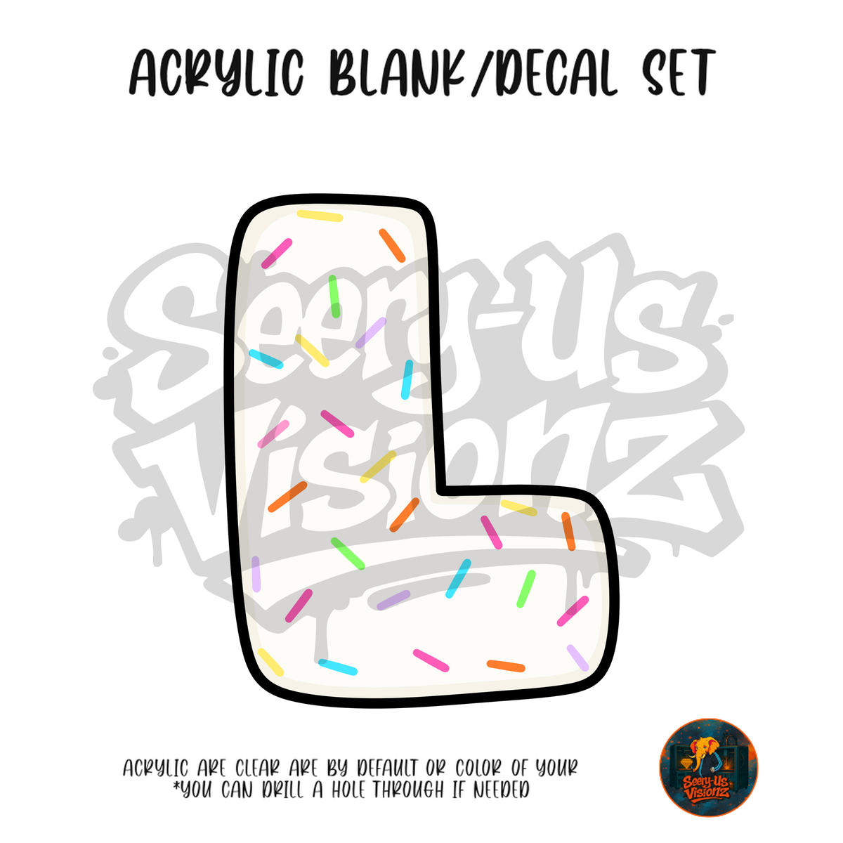 Letter L Sprinkles acrylic blank and UV DTF decal kit