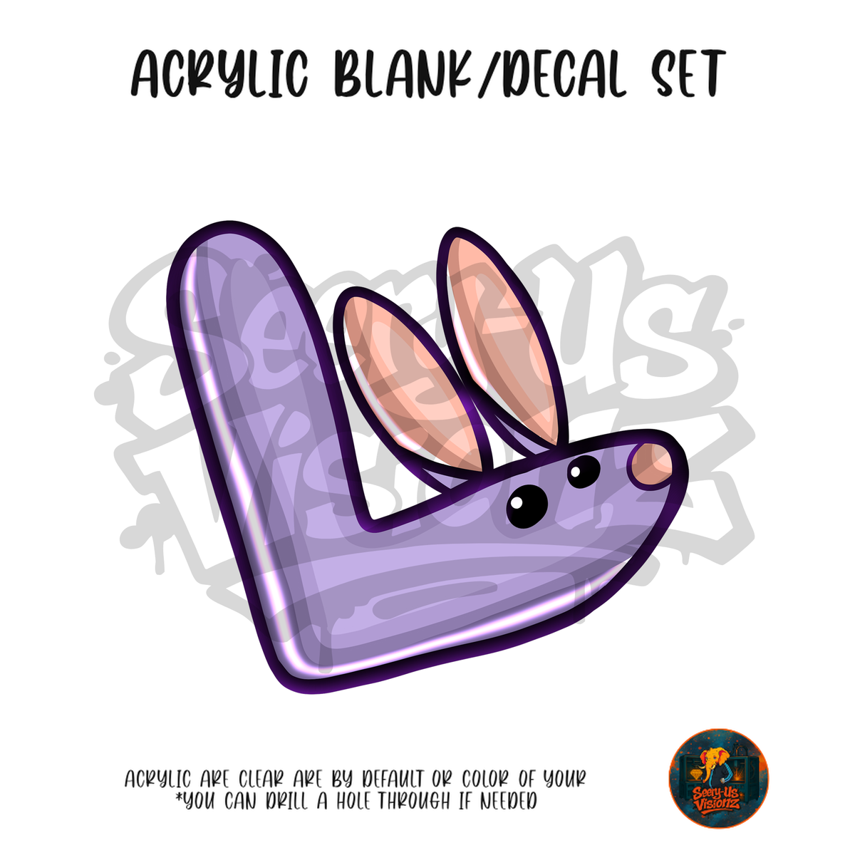 Letter L Lavender Bunny acrylic blank and UV DTF decal kit