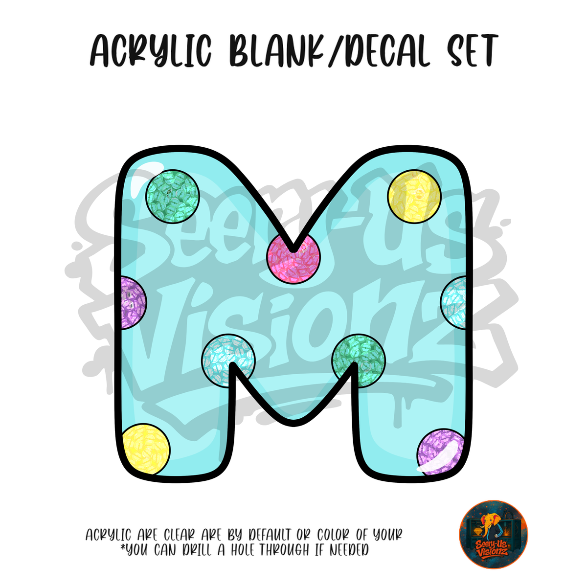Letter M Polka Dots acrylic blank and UV DTF decal kit