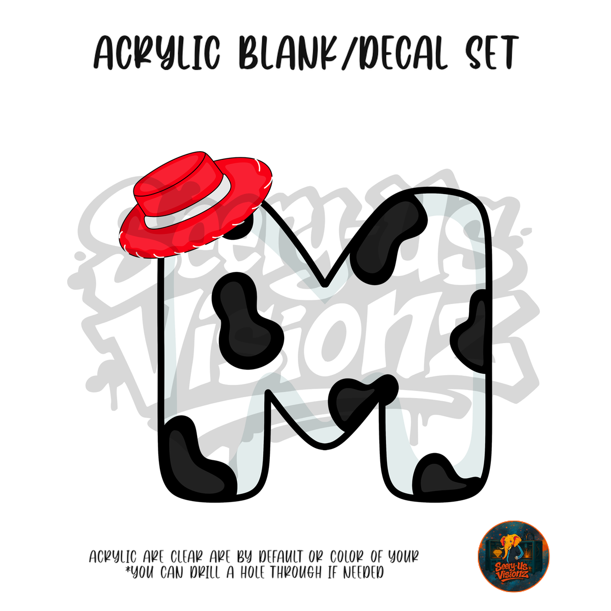 Letter M Cowgirl Print acrylic blank and UV DTF decal kit